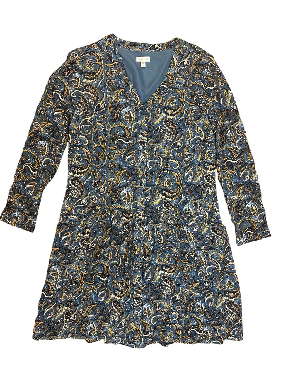 Garnet Hill Blue Paisley Button-Front Dress | 6 | 100% Viscose | Lined | Pockets - Picture 2 of 10
